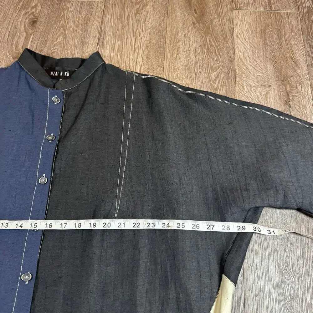 Ozai N Ku Black Blue Brush Stroke Top Shirt Boxy Oversized Art to Wear sz 1 - Picture 6 of 13